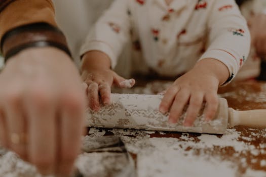 Child and adult baking Moroccan pastries